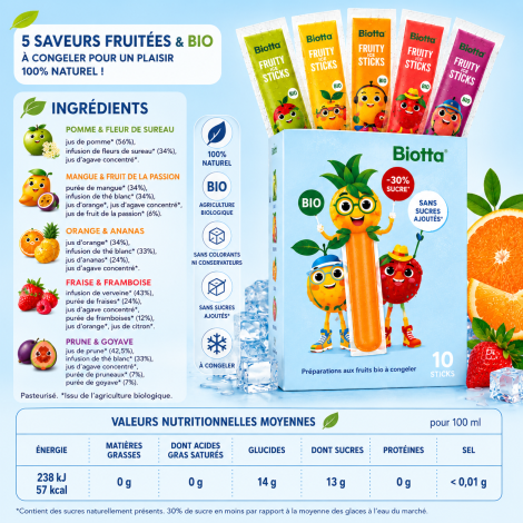 biotta, fruity ice sticks, glace bio, glace vegan, glace aux fruits, bâtonnet glacé, glace enfant,