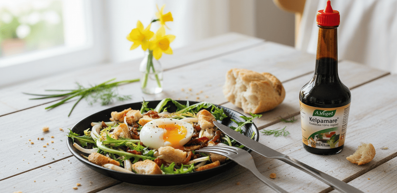 Recette de printemps : salade de pissenlit avec une vinaigrette au Kelpamare A.Vogel