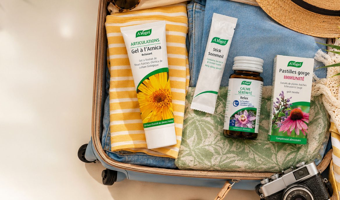 Valise avec arnica, stick sommeil, spray gorge